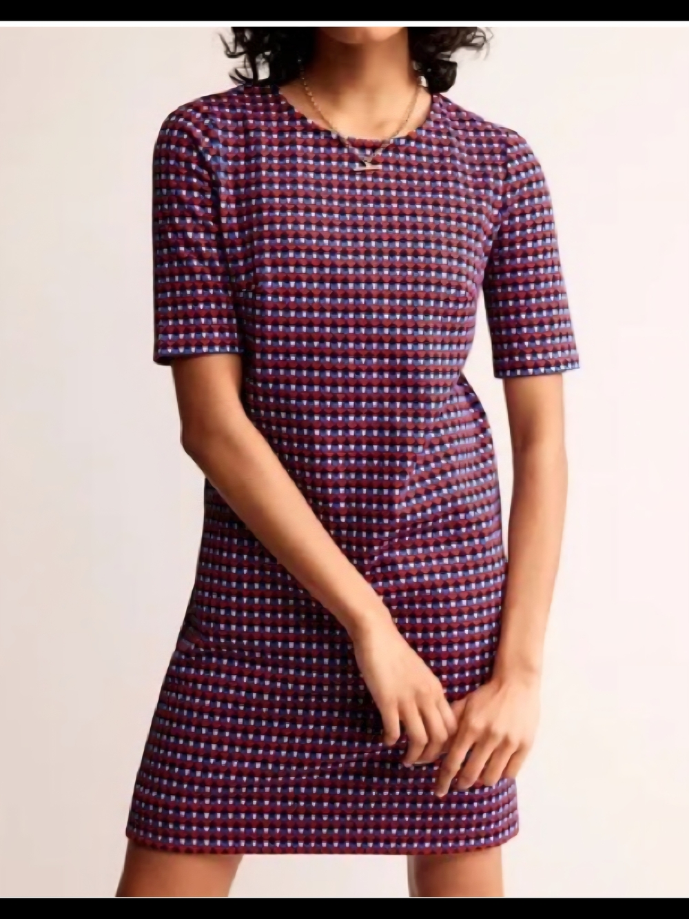 Boden Salsa Red and Blue Ivy Terrace Geo Jacquard Jersey Mini Shift Dress